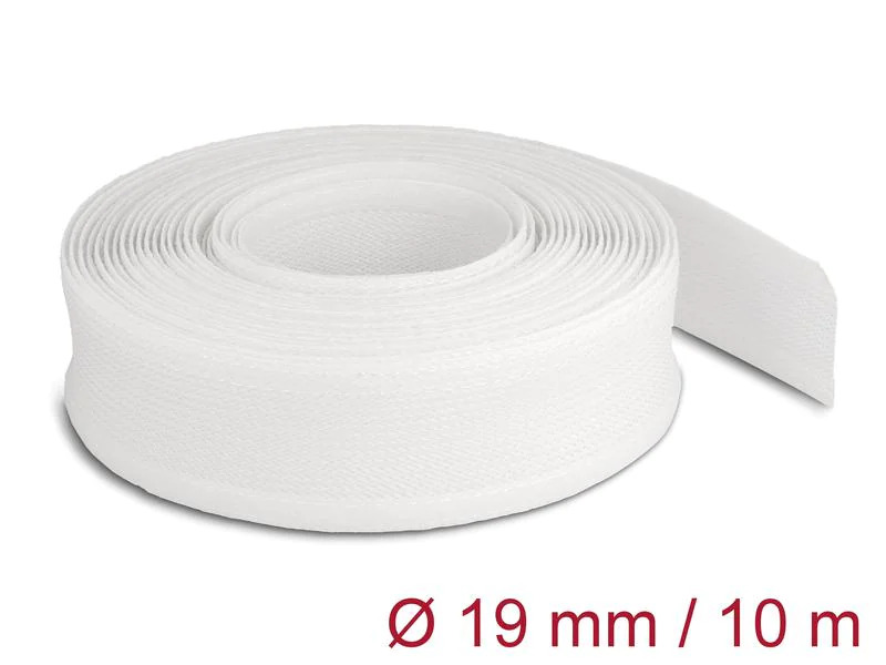 Delock Geflechtschlauch mit Klettverschluss 10 m x 19 mm Weiss