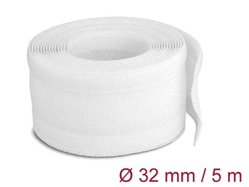 Delock Geflechtschlauch mit Klettverschluss 5 m x 32 mm Weiss