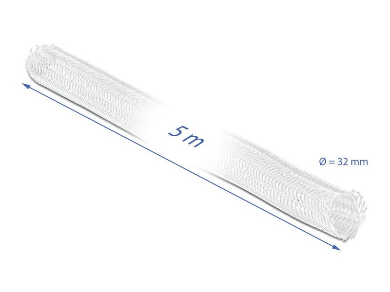 Delock Geflechtschlauch mit Klettverschluss 5 m x 32 mm Weiss