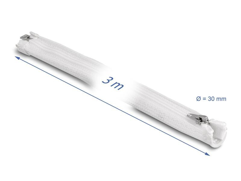 Delock Geflechtschlauch mit Reissverschluss 3 m x 30 mm Weiss
