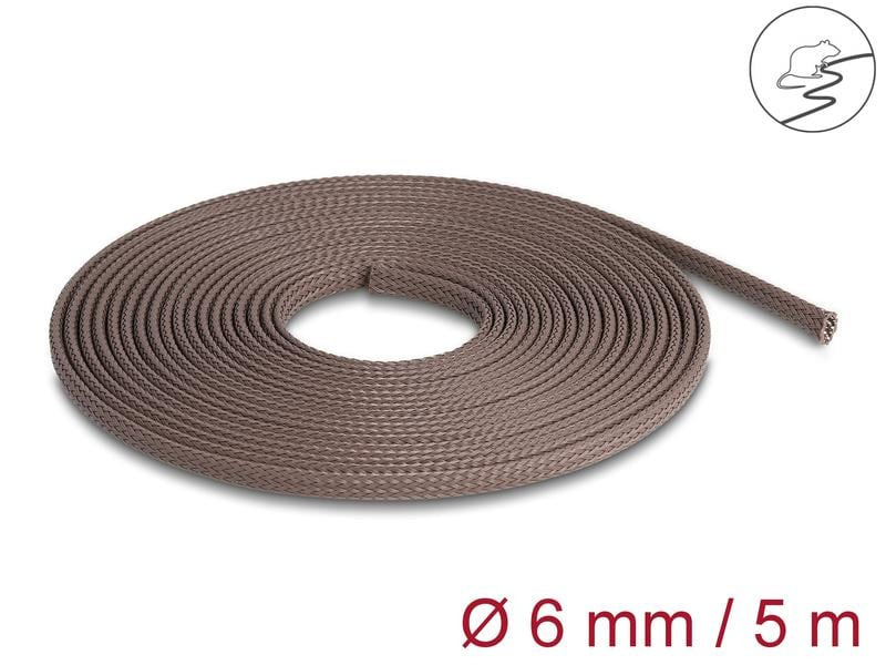 Delock Geflechtschlauch nagerfest, 5 m x 6 mm Braun