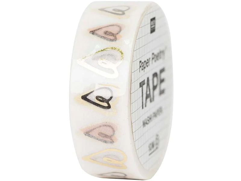 Rico Design Washi Tape Herzen 1.5 cm x 10m, Gold