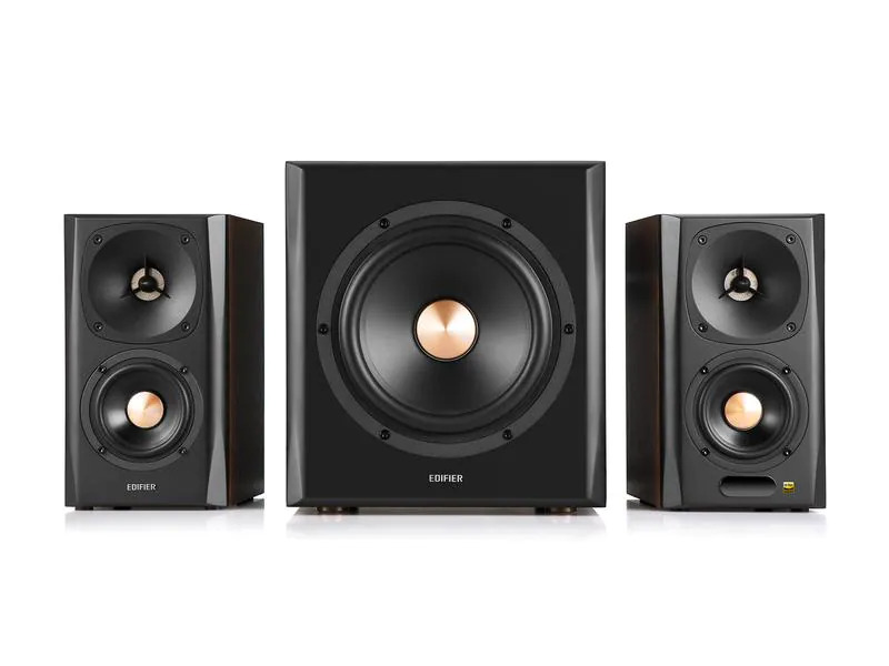 Edifier Regallautsprecher Paar S350DB mit Subwoofer Braun