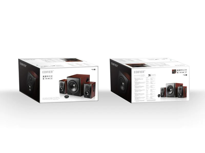 Edifier Regallautsprecher Paar S350DB mit Subwoofer Braun