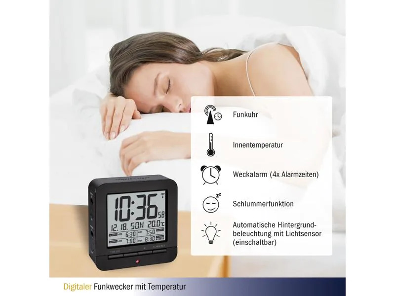 TFA Dostmann Digitalwecker mit Temperaturanzeige Schwarz
