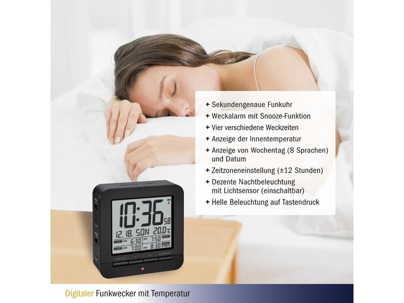 TFA Dostmann Digitalwecker mit Temperaturanzeige Schwarz