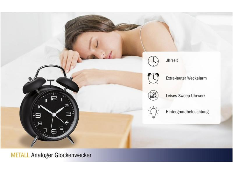 TFA Dostmann Elektronischer Wecker mit Doppelglocke, Schwarz