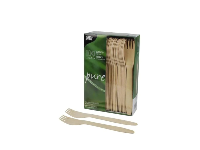 Papstar Gabel Pure Holz 100 Stück Braun