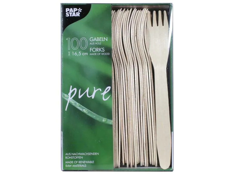 Papstar Gabel Pure Holz 100 Stück Braun