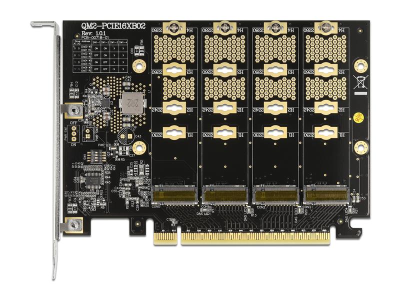 Delock Host Bus Adapter PCI-E-x16, 4x M.2 Key-M. NVME Bifurcation