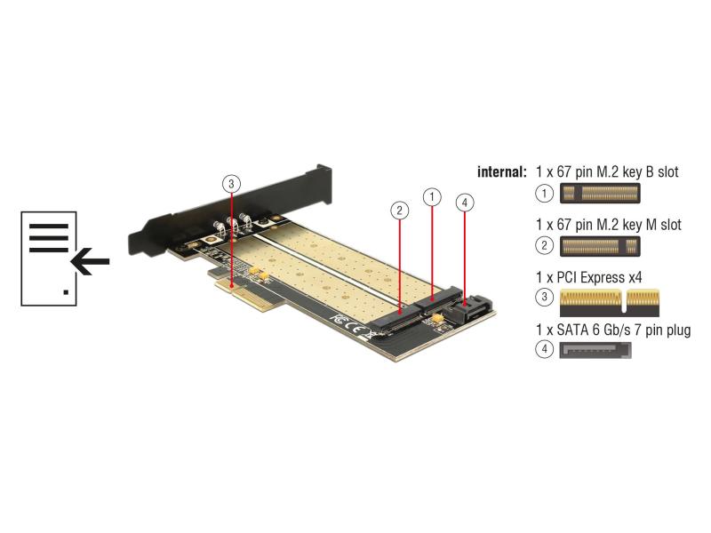 Delock Host Bus Adapter PCI-Ex4 - M.2 1xNVME Key-M, 1xSATA Key-B