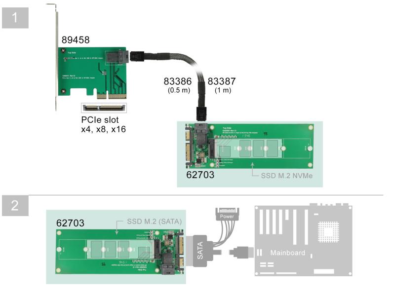 Delock Host Bus Adapter SATA M.2 SSD – M.2 NVMe SSD