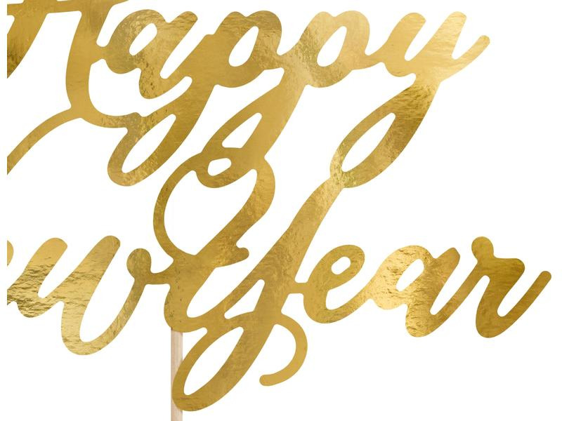 Partydeco Kuchen-Topper Happy New Year 1 Stück, Gold
