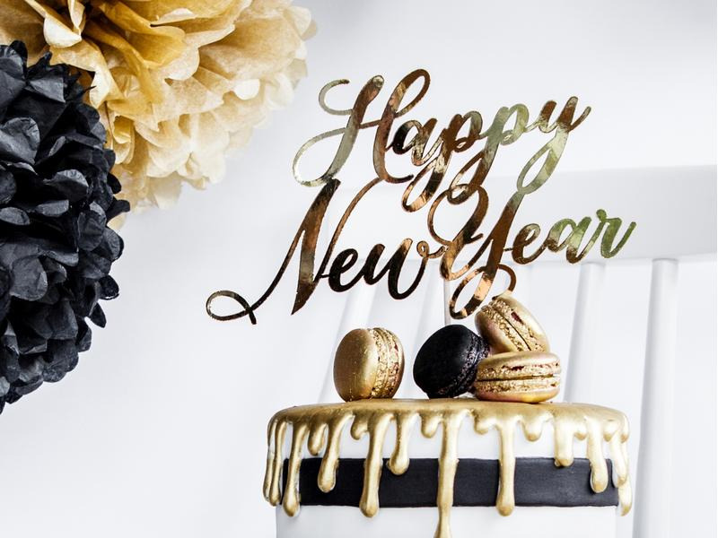 Partydeco Kuchen-Topper Happy New Year 1 Stück, Gold