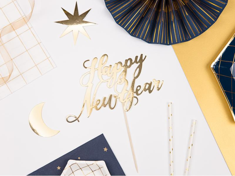Partydeco Kuchen-Topper Happy New Year 1 Stück, Gold