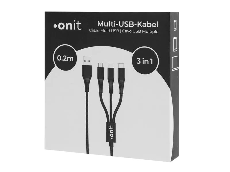 onit USB-Ladekabel USB A - Lightning/Micro-USB B/USB C 0.2 m