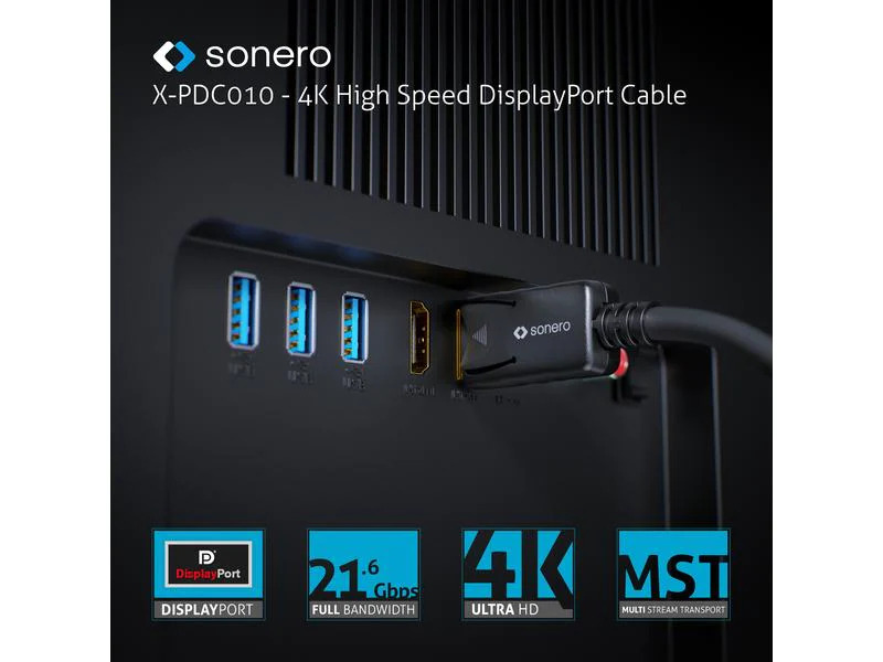 sonero Kabel 4K Displayport 1.2 Stecker &lt;-&gt; Stecker, 4K/60Hz, 2 m