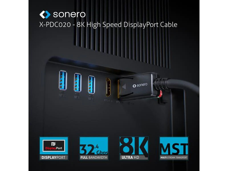 sonero Kabel 8K Displayport 1.4 Stecker &lt;-&gt; Stecker, 8K/60Hz, 3 m