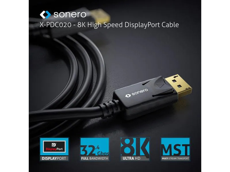 sonero Kabel 8K Displayport 1.4 Stecker &lt;-&gt; Stecker, 8K/60Hz, 3 m
