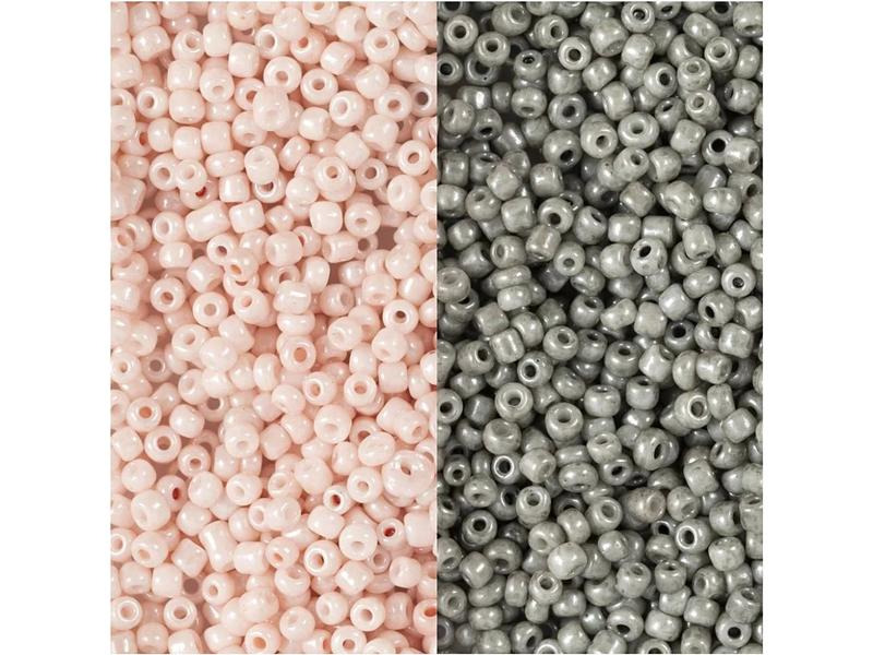Creativ Company Rocailles-Perlen Glasperlen Grau/Rosé
