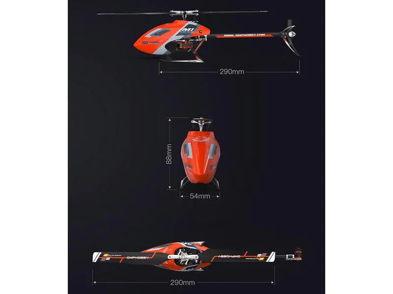 OMPHobby Helikopter M1 EVO Flybarless, 3D, Rot BNF