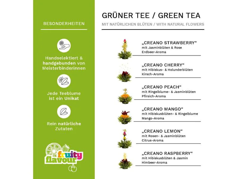 Creano Erblühtee Kugeln Mix grüner Tee 6er Holzherzbox
