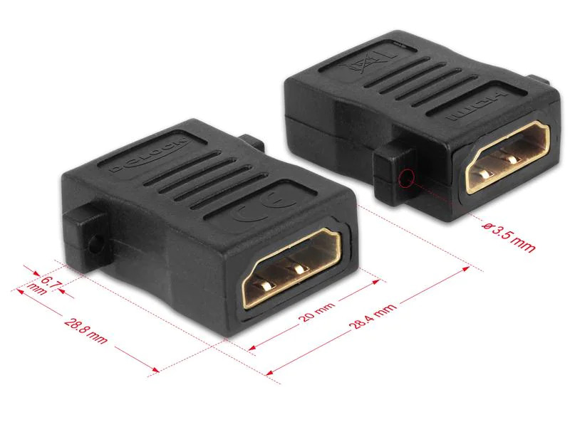 Delock Adapter HDMI - HDMI, mit Schraubanschluss, 1 Stück
