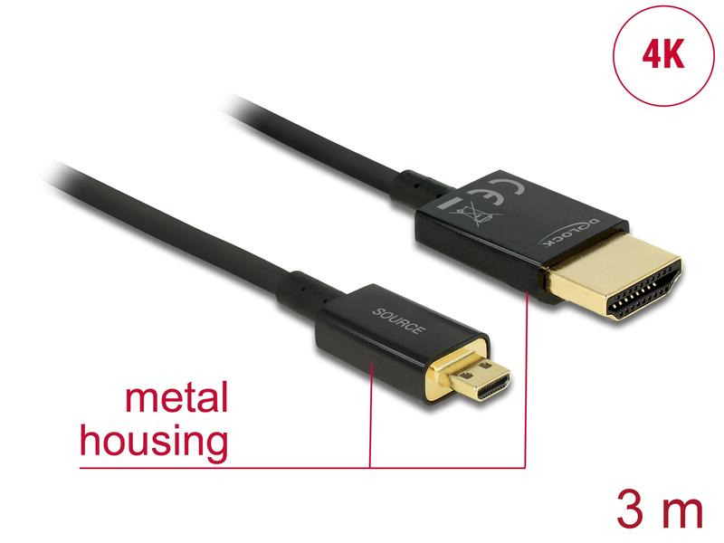 Delock Kabel 4K 60Hz HDMI - Micro-HDMI (HDMI-D), 3 m, Schwarz