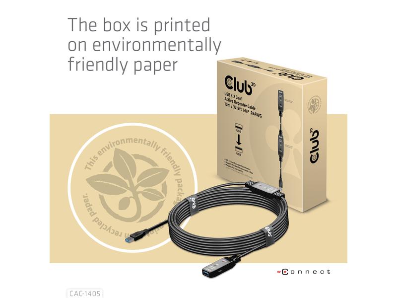 Club 3D USB 3.2 Gen.1-Verlängerungskabel USB-A – USB-A 10 m Schwarz