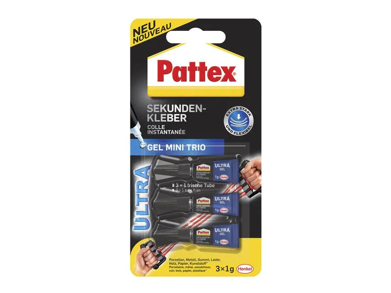 Pattex Sekundenkleber Ultra Gel Mini Trio 3 x 1 g, Transparent
