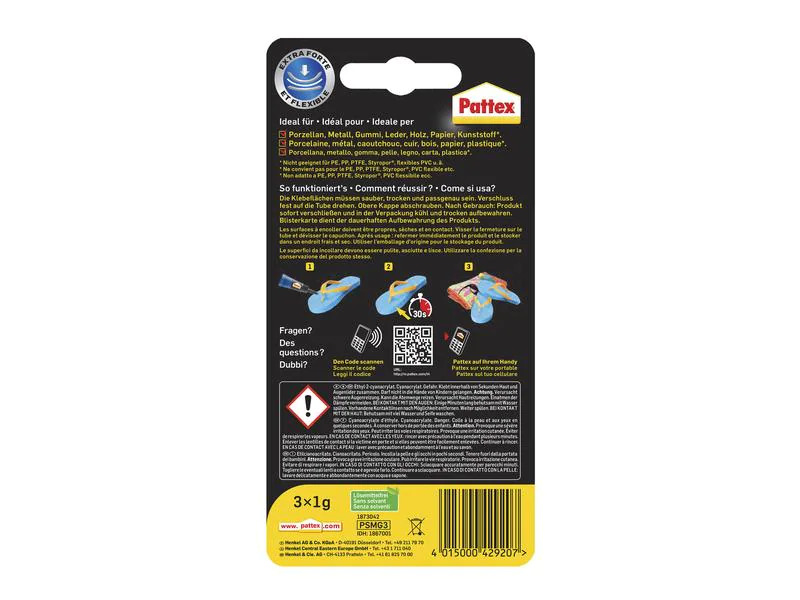 Pattex Sekundenkleber Ultra Gel Mini Trio 3 x 1 g, Transparent