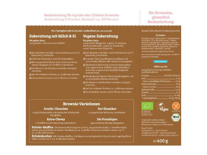 Bauckhof Backmischung Brownies glutenfrei 400 g