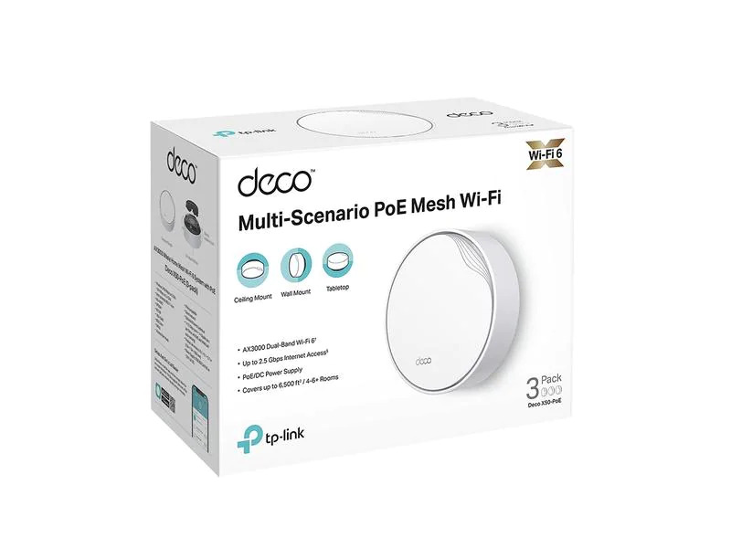 TP-Link Mesh-System Deco X50-PoE Hybrid WiFi-6 mit Powerline 3er-Set