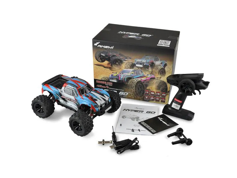 Amewi Monster Truck Hyper GO Brushless 4WD, Blau/Weiss, 1:16, RTR