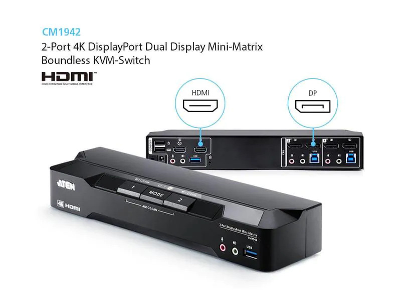 Aten KVM Switch CM1942 DisplayPort, 4K 60Hz