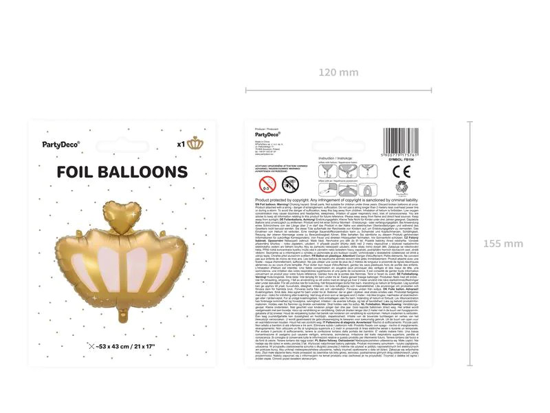 Partydeco Folienballon Krone 52 x 42 cm, Gold