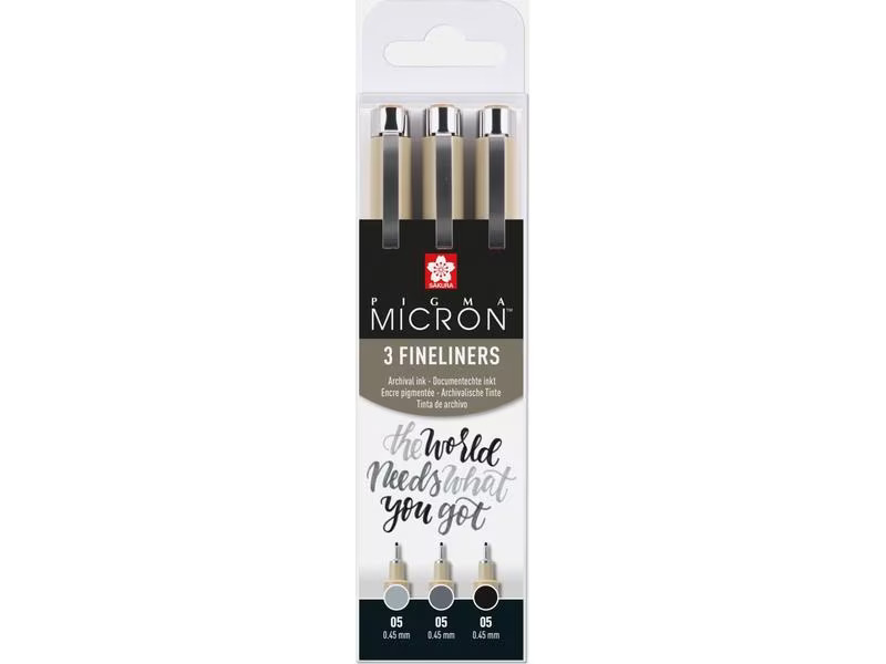 Sakura Fineliner Pigma Micron 0.45 mm, Schwarz/Grau, 3 Stück