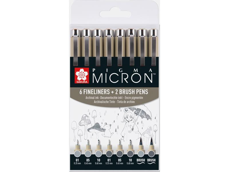 Sakura Fineliner Pigma Micron Kaltgrau/Hellkaltgrau, 8-teilig