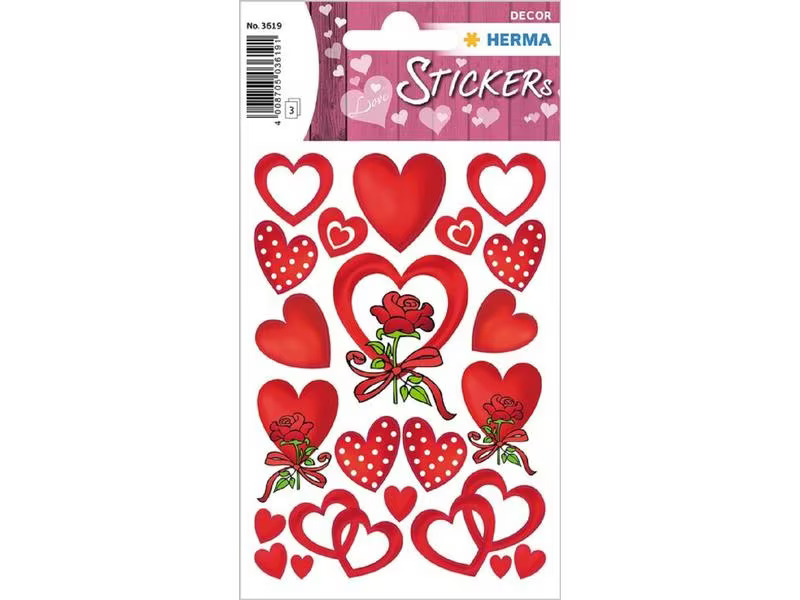 Herma Stickers Motivsticker Herzen und Rosen, 3 Blatt