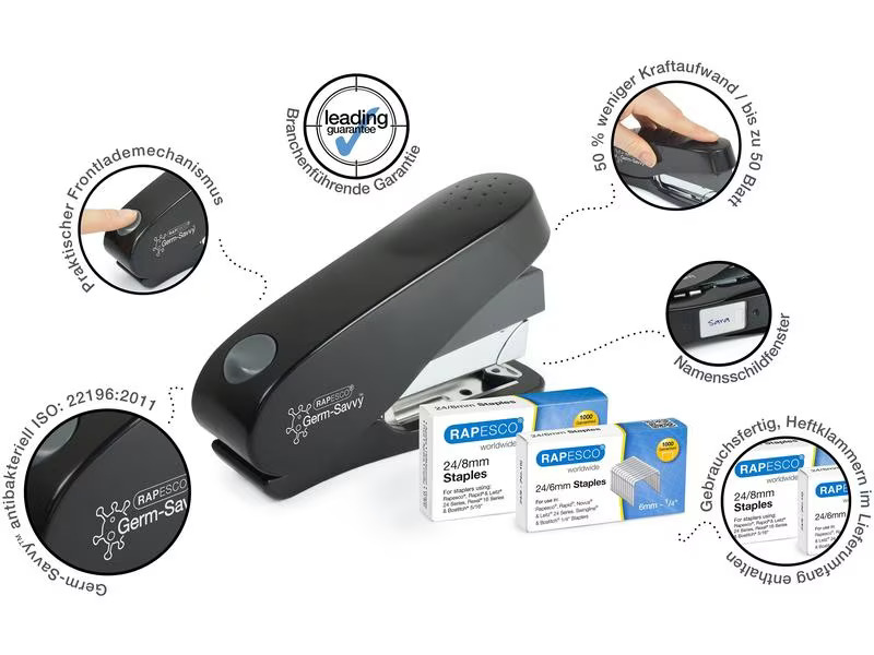 Rapesco Heftgerät Germ-Savvy Eco Luna 50 Seiten, Schwarz