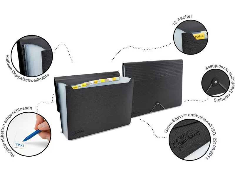 Rapesco Fächermappe Germ-Savvy A4, Schwarz matt