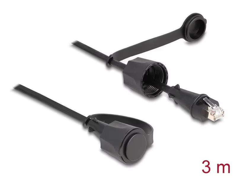 Delock Patchkabel mit Verschlusskappe Cat 6, STP, 3 m, Schwarz