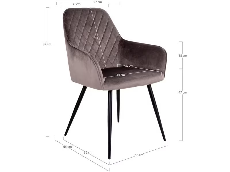 House Nordic Stuhl Harbo 65 x 57 x 87, Grau/Schwarz, 2 Stück