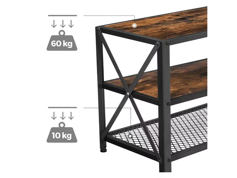 VASAGLE Fernsehschrank mit Ablagen 160 cm, Braun/Schwarz