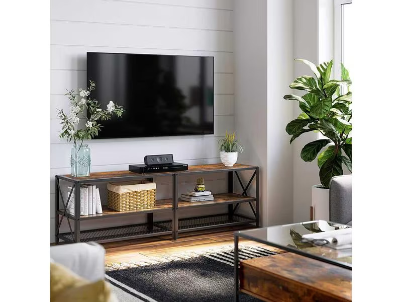 VASAGLE Fernsehschrank mit Ablagen 160 cm, Braun/Schwarz