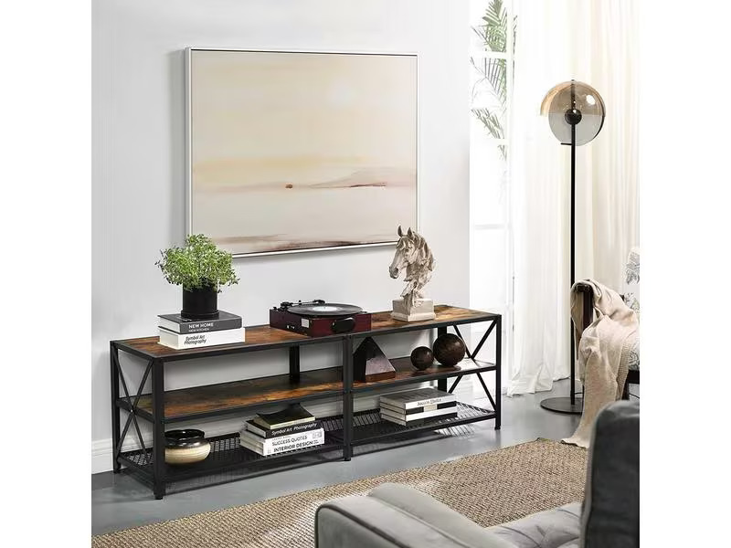 VASAGLE Fernsehschrank mit Ablagen 160 cm, Braun/Schwarz