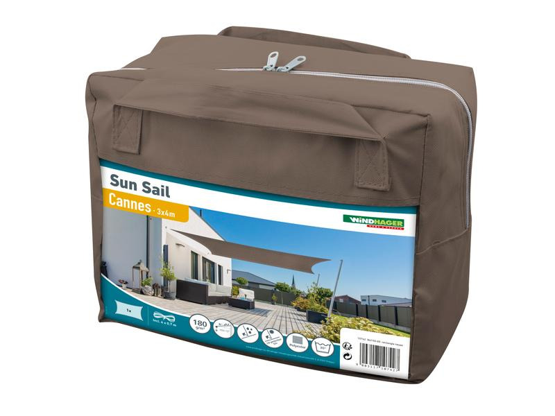 Windhager Sonnensegel Cannes, 3 x 4 m, Rechteck, Taupe