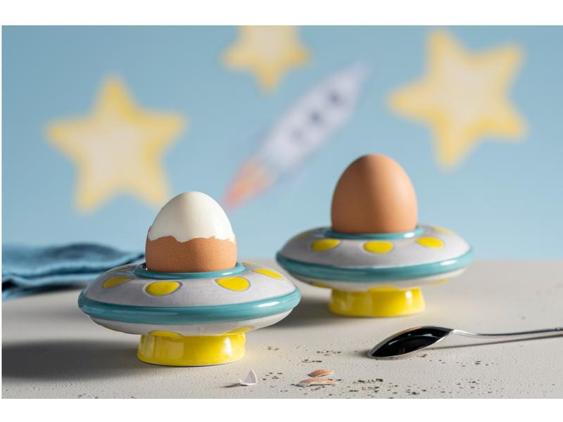Leonardo Kindereierbecher Avventura UFO, Gelb/Türkis/Weiss