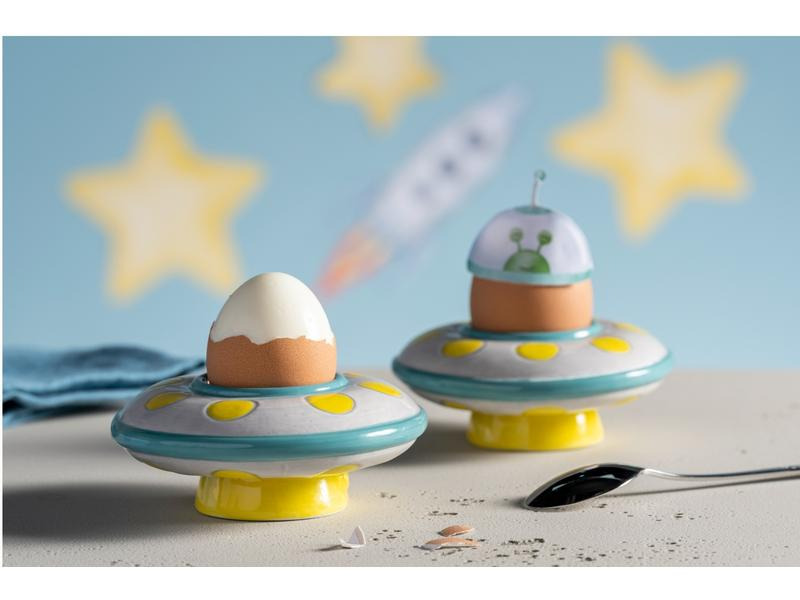 Leonardo Kindereierbecher Avventura UFO, Gelb/Türkis/Weiss