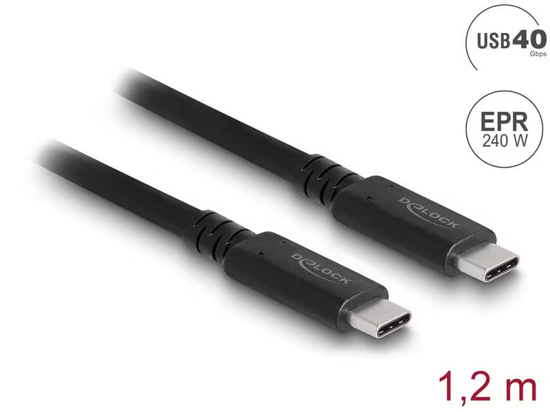 Delock USB4-Kabel 40 Gbps koaxial USB C - USB C 1.2 m